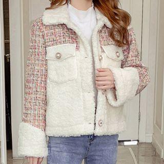 Faux Shearling Tweed Toggle Jacket