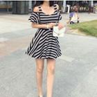 Cutout-shoulder Stripe A-line Dress