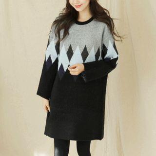Crew-neck Argyle Sweater Dress