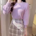 Bishop-sleeve Fluffy Knit Top