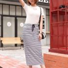 Striped Midi Pencil Skirt