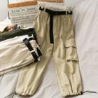 Drawstring-hem Cargo Jogger Pants With Chain & Belt In 6 Colors