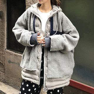 Mock Two-piece Hooded Fleece Jacket