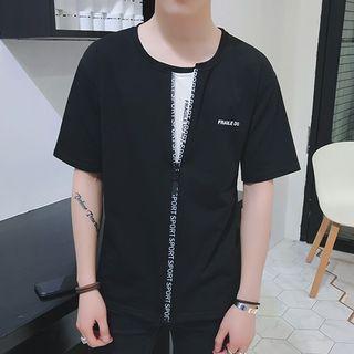 Mock Two-piece Short-sleeve Zip-up T-shirt