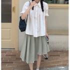 Short-sleeve Plain Shirt / Asymmetrical Plain Midi Skirt