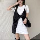 Short-sleeve Mock Two-piece Mini T-shirt Dress White - One Size