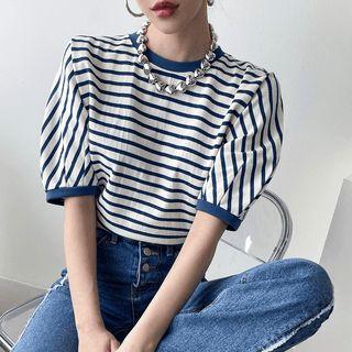 Batwing-sleeve Stripe Ringer Top