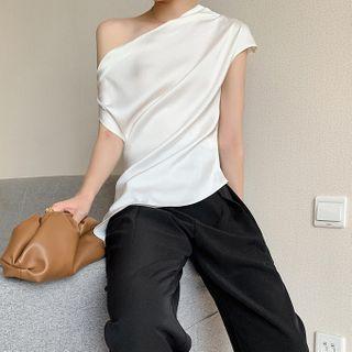 Short-sleeve Asymmetric Blouse / Harem Pants