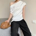 Short-sleeve Asymmetric Blouse / Harem Pants