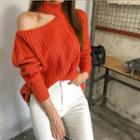 Mock-neck Cutout Cable Sweater