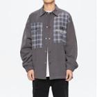 Lettering Plaid Panel Shirt Jacket