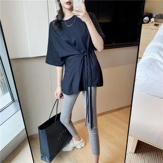 Strappy Short-sleeve Slim-fit Top / Cropped Leggings