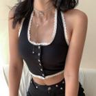 Lace Button-up Halter Camisole Top