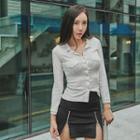 Pocket-front Buttoned Slim-fit Top