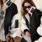 Buckled-neck Color-block Faux-shearling Jacket Black - One Size
