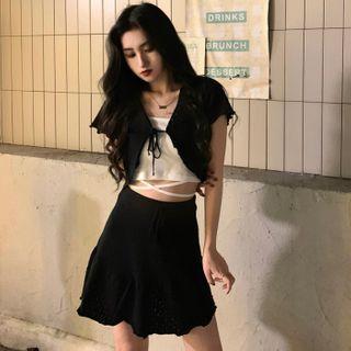 Short-sleeve Tied Cardigan / Mini Skirt