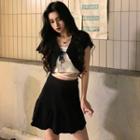 Short-sleeve Tied Cardigan / Mini Skirt
