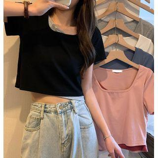 Mock Two-piece Color Panel Cropped Top