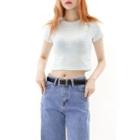 Sheer Stripe Cropped T-shirt Sky Blue - One Size