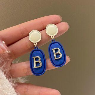 Lettering Drop Earring 1 Pair - S925 Silver - Blue - One Size