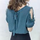 Short-sleeve Cold-shoulder Lace Trim Blouse