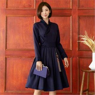 Lace-tri Pleated Wrap Dress