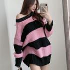 Oversize Long-sleeve Striped Knit Sweater