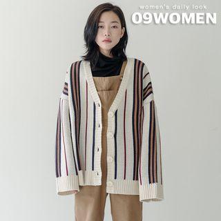 V-neck Oversized Stripe Cardigan