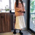Plain V-neck Loose-fit Sweater / Floral Long-sleeve Dress