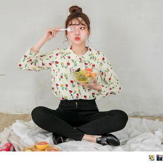 Frilled Trim Collar Floral Print Blouse