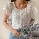 Lace-sleeve Crochet Crop Blouse One Size
