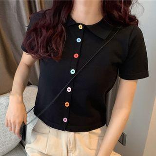 Striped Short-sleeve Polo Top