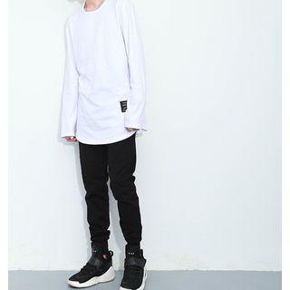 Plain Long-sleeve Long-hem T-shirt
