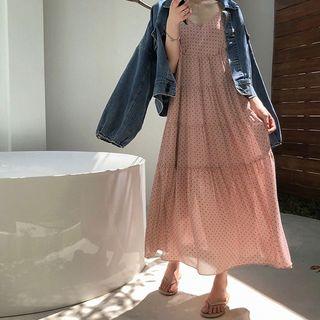 Spaghetti-strap Dotted Midi Chiffon Dress
