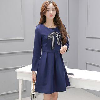 Bow Detail Long-sleeve A-line Dress