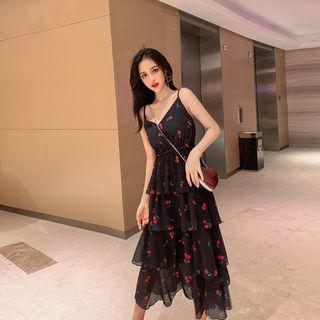 Cherry Strappy Tiered Midi Dress