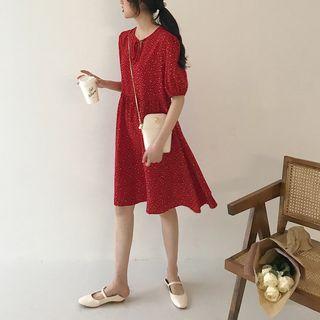Short-sleeve A-line Dotted Dress