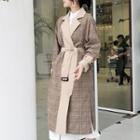 Plaid Panel Notch-lapel Double-breasted Coat