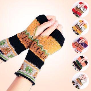 Color Block Knit Fingerless Gloves