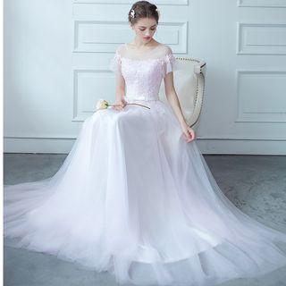 Sheer Yoke A-line Evening Gown