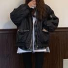 Mock Two-piece Plaid Panel Zip-up Jacket Black - One Size
