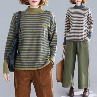 Striped High-neck Knit T Shirt