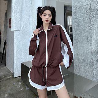 Set: Zip Jacket + Shorts Set Of 2 - Jacket & Shorts - Coffee - One Size