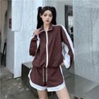 Set: Zip Jacket + Shorts Set Of 2 - Jacket & Shorts - Coffee - One Size