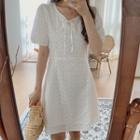 Pointelle Puff Short-sleeve A-line Dress