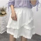 High Waist Ruffle Trim A-line Skirt