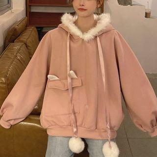 Fluffy Trim Rabbit Eat Accent Hoodie