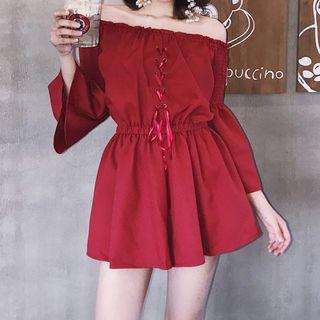 Off-shoulder Lace-up Playsuit
