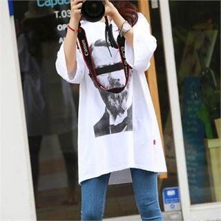 3/4-sleeve Printed Mini T-shirt Dress