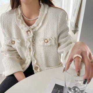 Frill-trim Woolen Tweed Jacket
